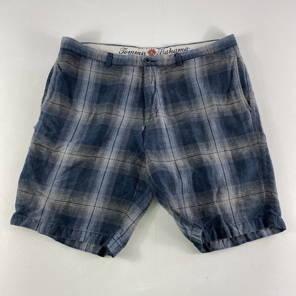 Tommy Bahama Other - Tommy Bahama Bermuda Shorts Mens 40 Blue Linen Blend Plaid Island 9 Inseam